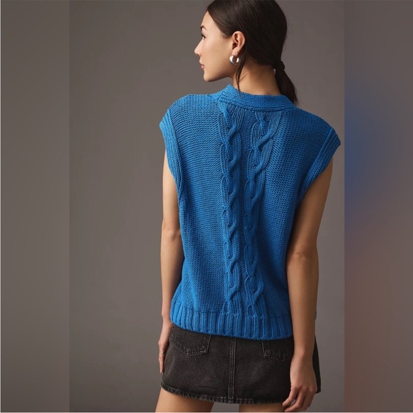 Anthropologie Pilcro Chunky Cable Knit Sweater Vest in Blue Sz M - Picture 4 of 11